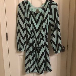 NWOT Green And Black Chevron Dress with Belt